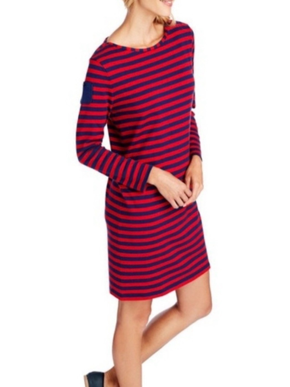 Vineyard Vines Red and Navy Striped Long-Sleeve Shift Mini Dress